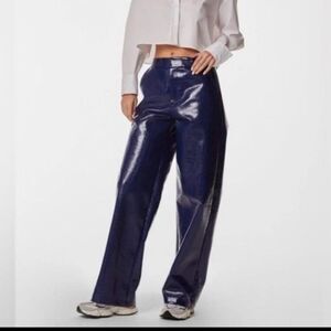 The Noli Shop Croc Faux Leather Wide Leg Pants Blue Women’s 4